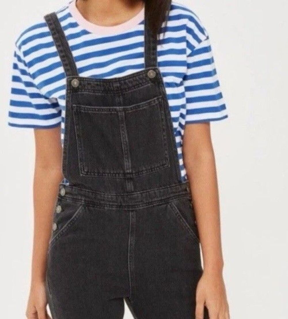Topshop Moto Overalls Women’s Sz 6 Light Black Denim Work Pants Jumpsuit